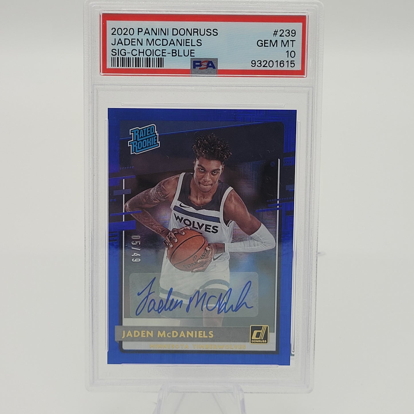 Jaden McDaniels 2020 Donruss Rated Rookie Sig-Choice-Blue PSA 10 #'d /49