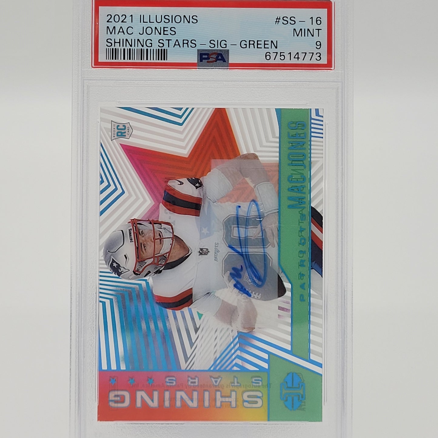 Mac Jones 2021 Illusions Shining Stars - Signature - Green PSA 9 Autographed #'d /5