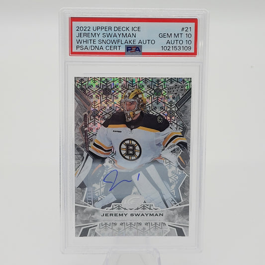Jeremy Swayman 2022-23 Upper Deck Ice Hockey White Snowflake Auto PSA 10/10