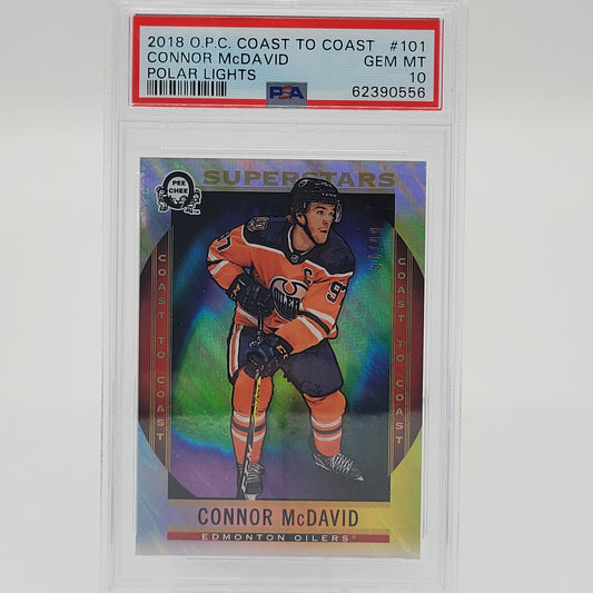 Conor McDavid 2018-19 O.P.C. Coast to Coast Polar Lights #'d /99 PSA 10