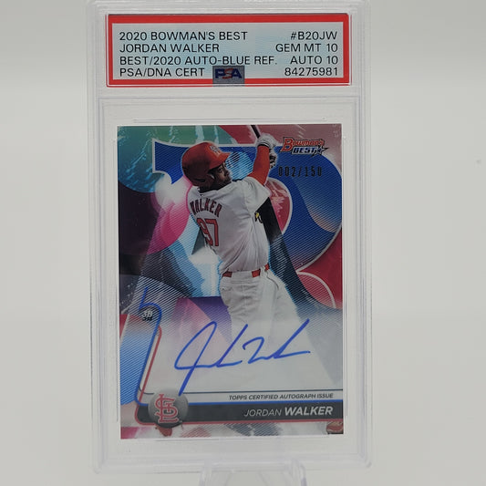 Jordan Walker 2020 Bowman Best Auto-Blue Refractor PSA 10 Auto 10 #'d /150