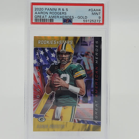 Aaron Rodgers 2020 Panini R & S Great American Heroes - Gold PSA 9