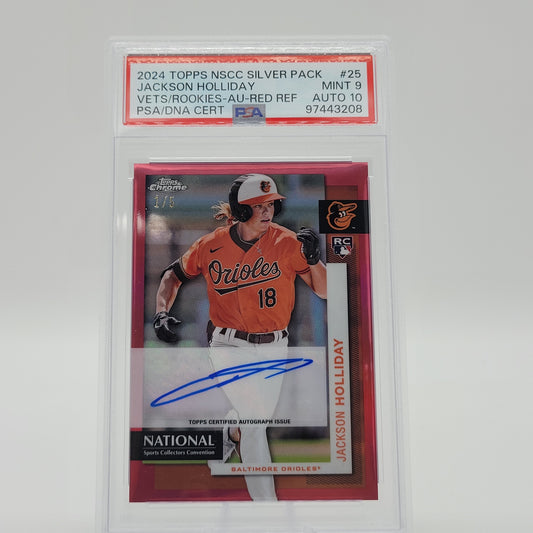Jackson Holliday 2024 Topps NSCC Silver Pack Rookie AU- Red Refractor PSA 9/10 #'d /5