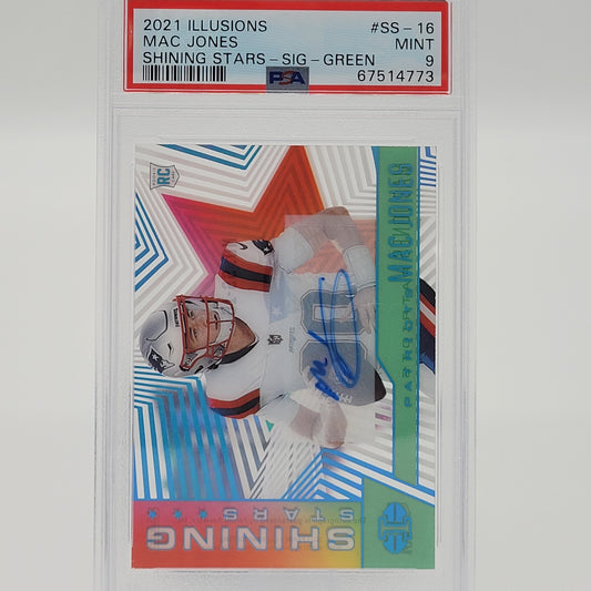 Mac Jones 2021 Illusions Shining Stars - Signature - Green PSA 9 Autographed #'d /5